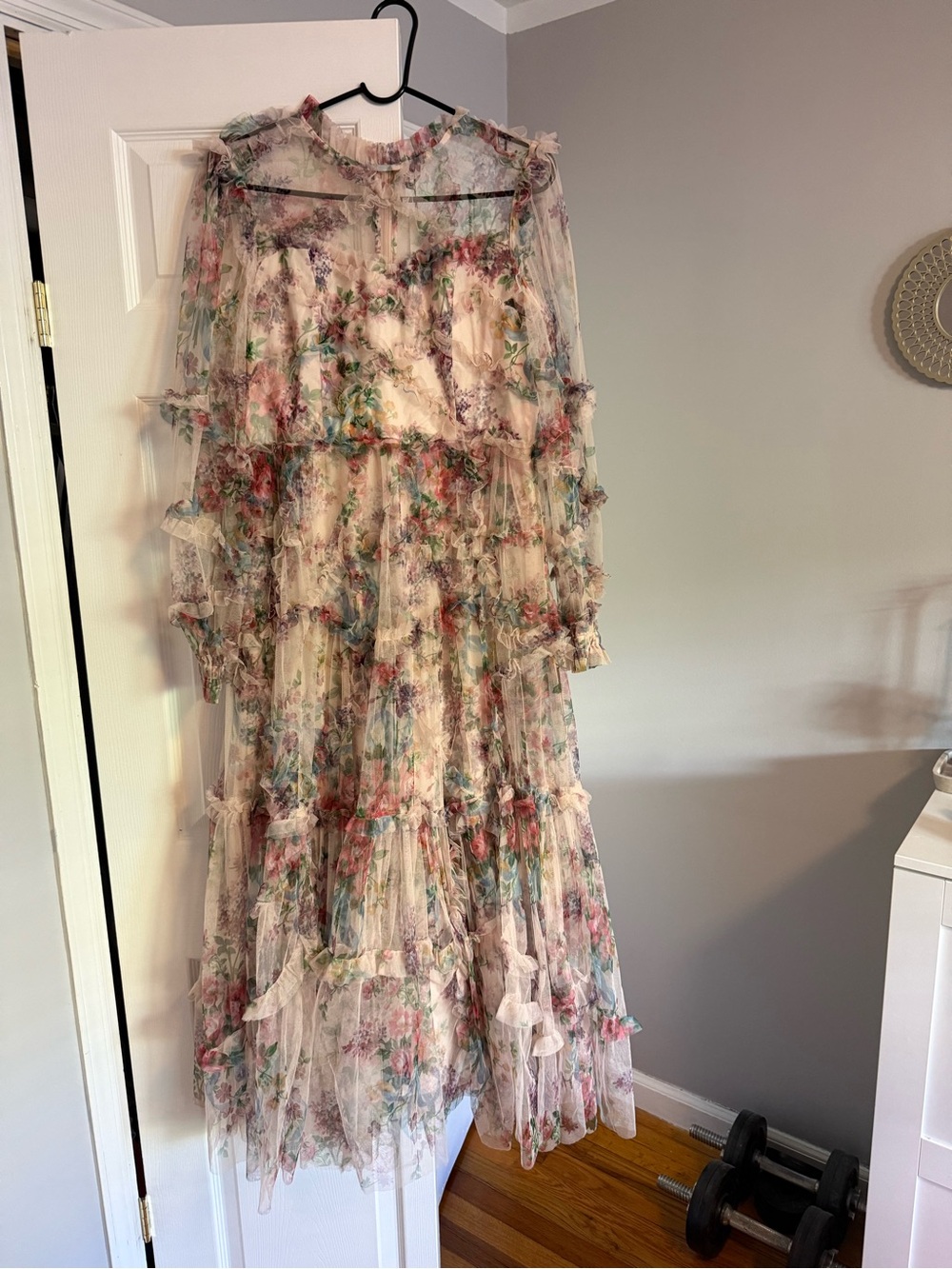Long Sleeve Floral Tiered Maxi Dress - Cream/Pastel